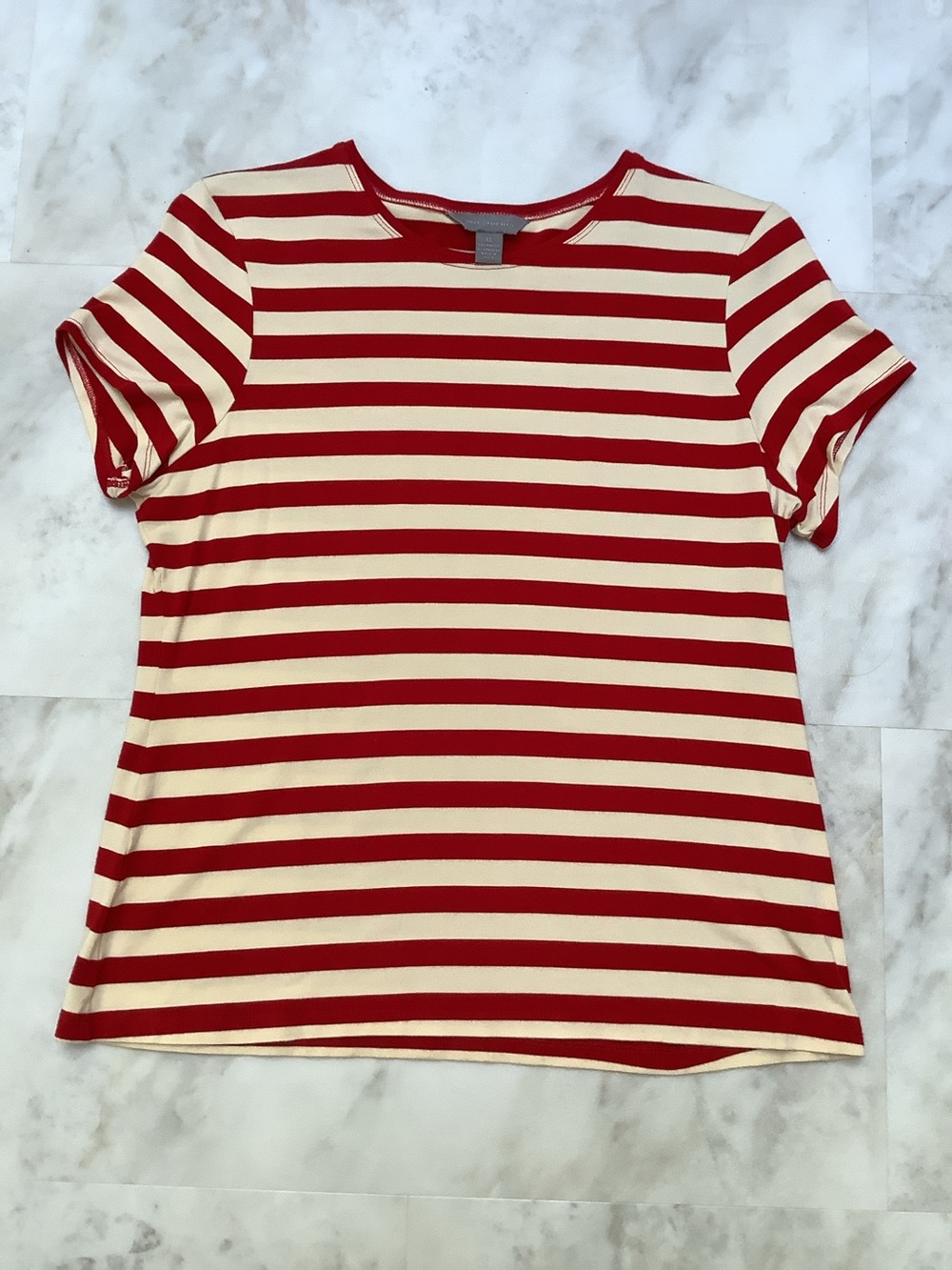 Investments Stretch Shirt Top-Red Cream Stripes-Short Sleeve-Rayon Spandex-XL - Picture 4 of 6